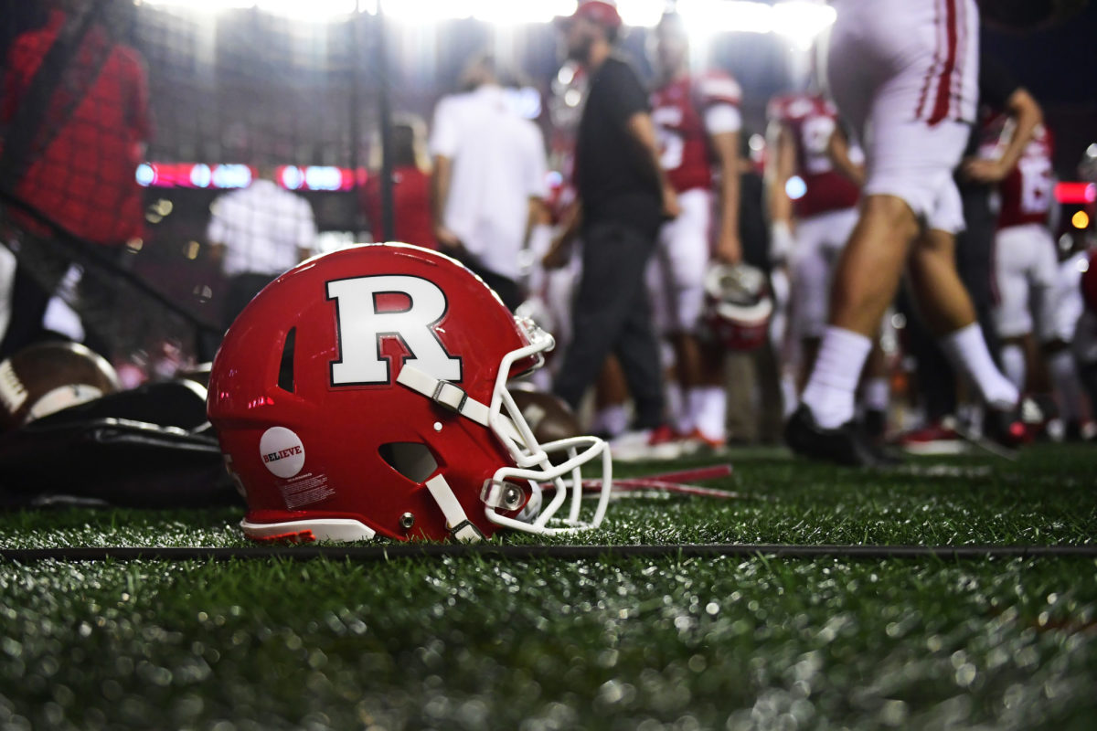 A Rutgers football helmet.