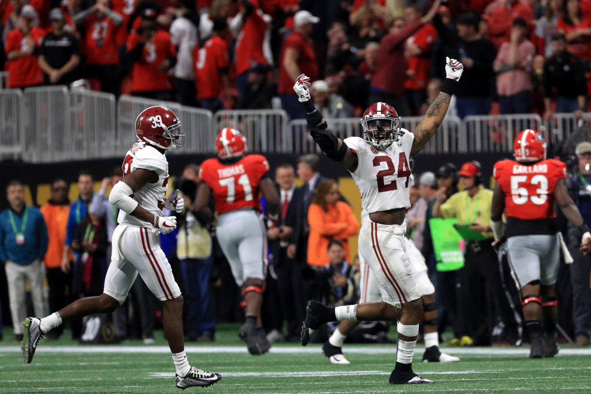 Terrell Lewis celebrates a big play during Alabama vs. Georgia in the national championship.