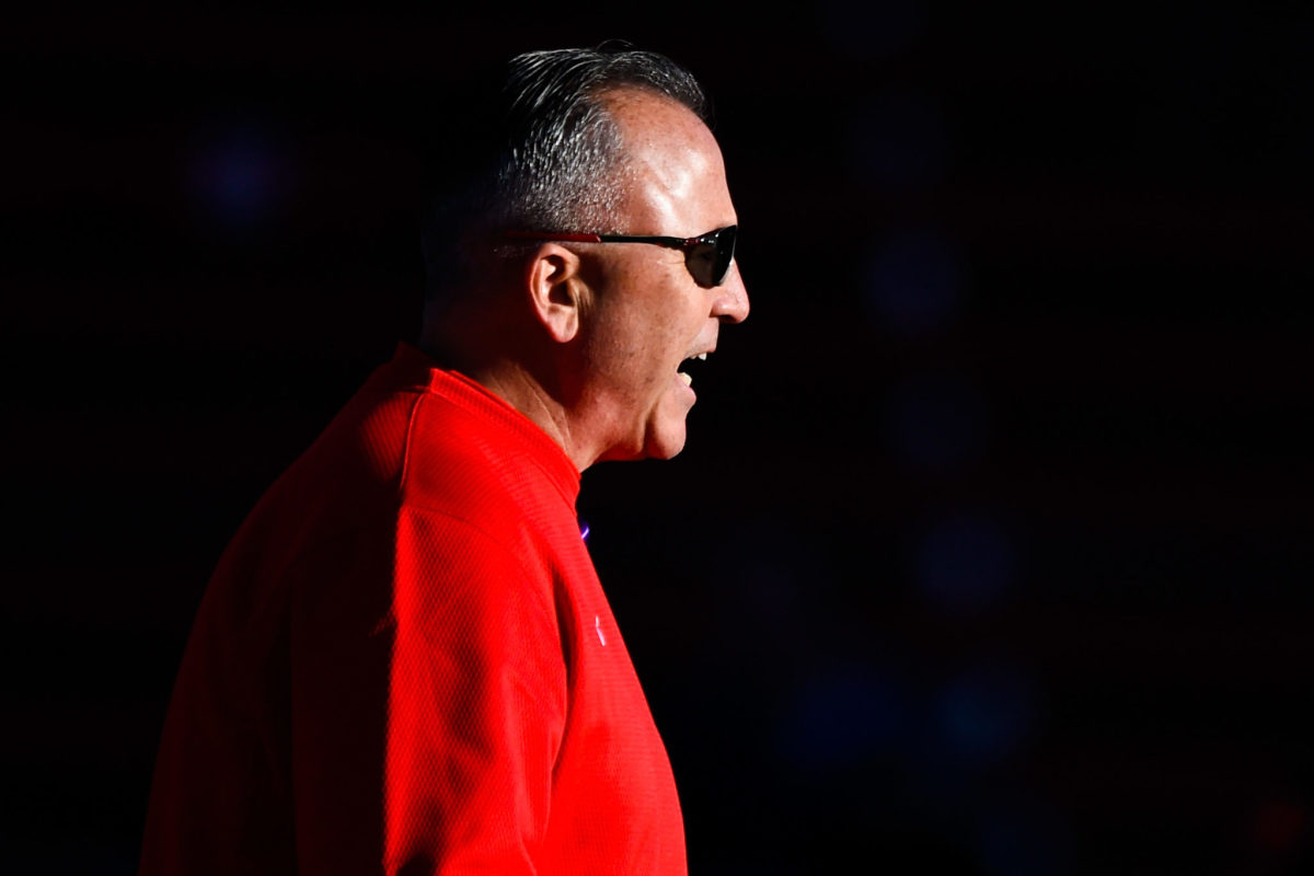 A closeup of Rutgers coach Kyle Flood.