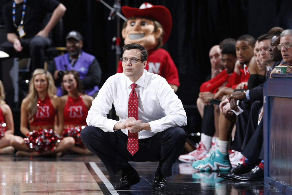 Tim Miles watches his Nebraska Huskers as they play Wisconsin.