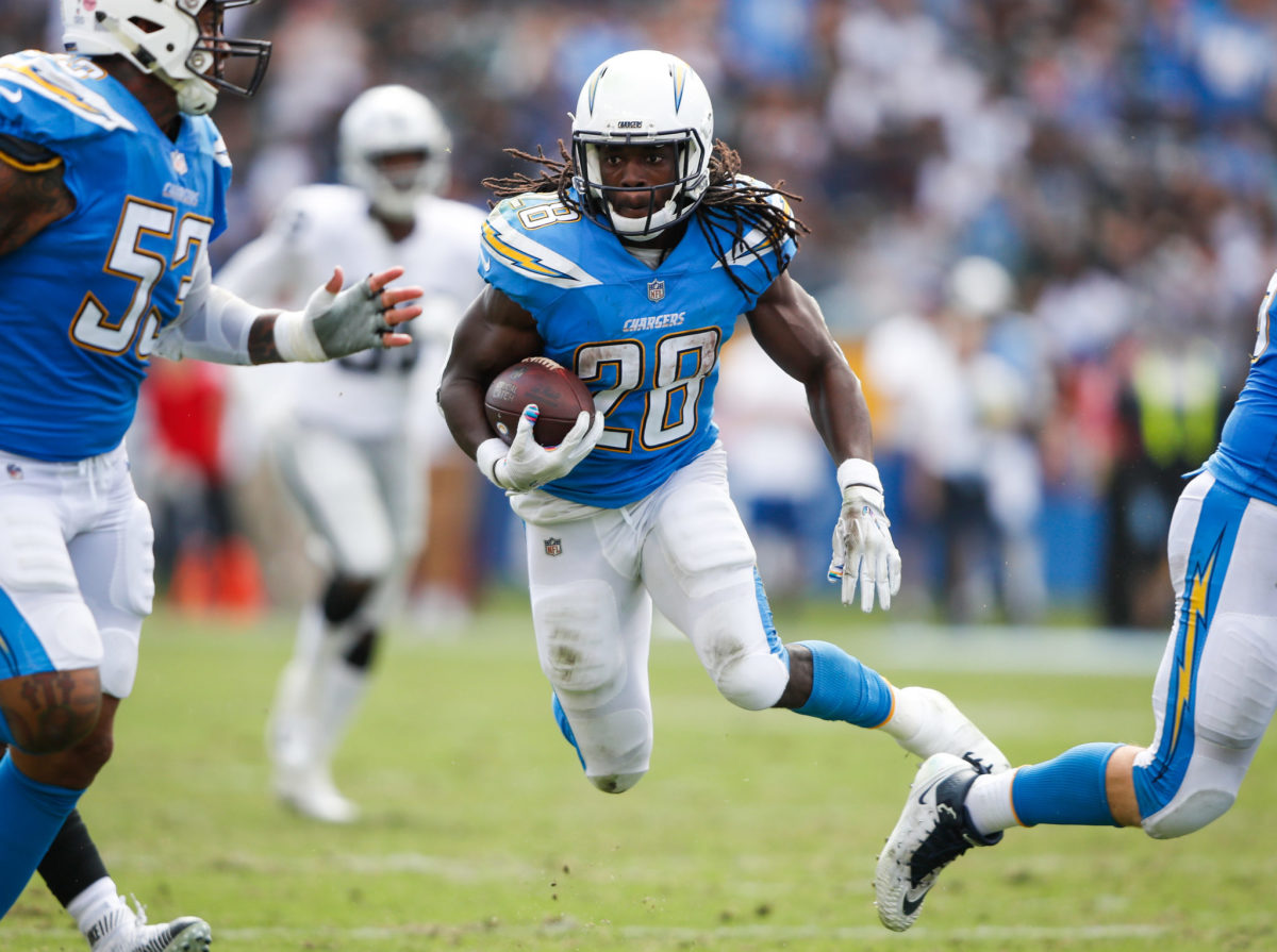 Melvin Gordon runs the ball for the Los Angeles Chargers