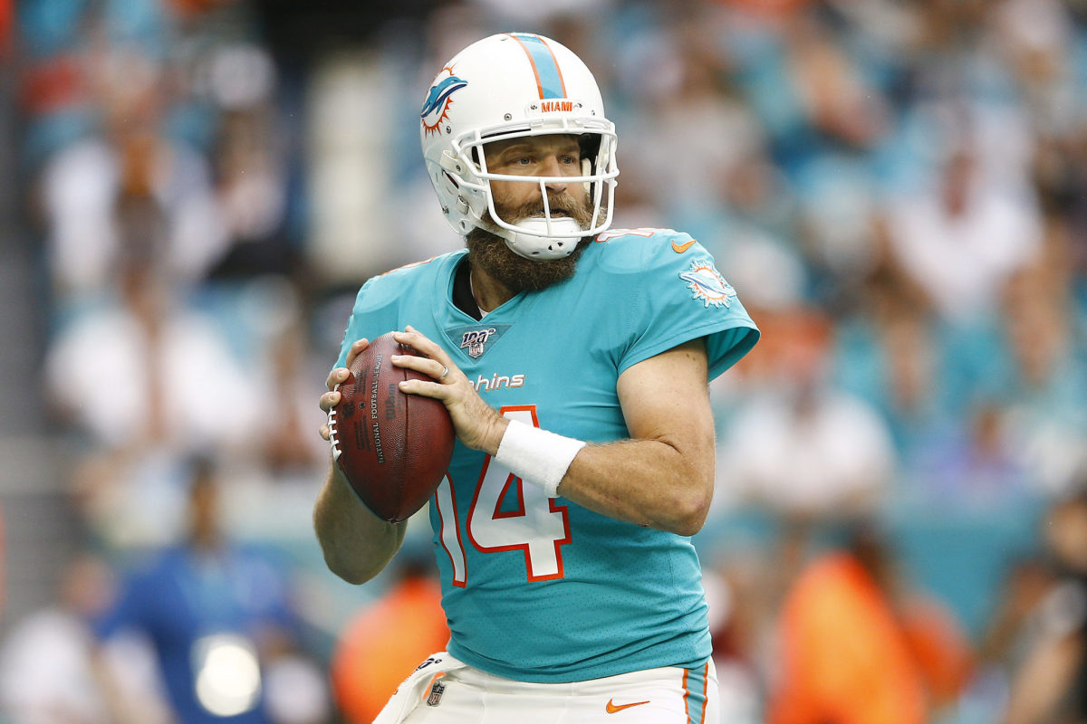 Ryan Fitzpatrick drops back to pass for the Miami Dolphins.