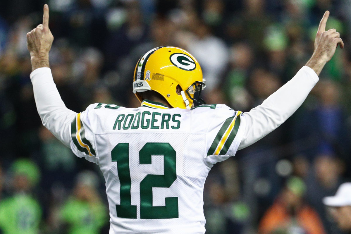 A photo of Green Bay Packers QB Aaron Rodgers during a game.