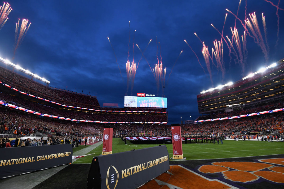 A wide shot of the field before the College Football Playoff National Championship Game.