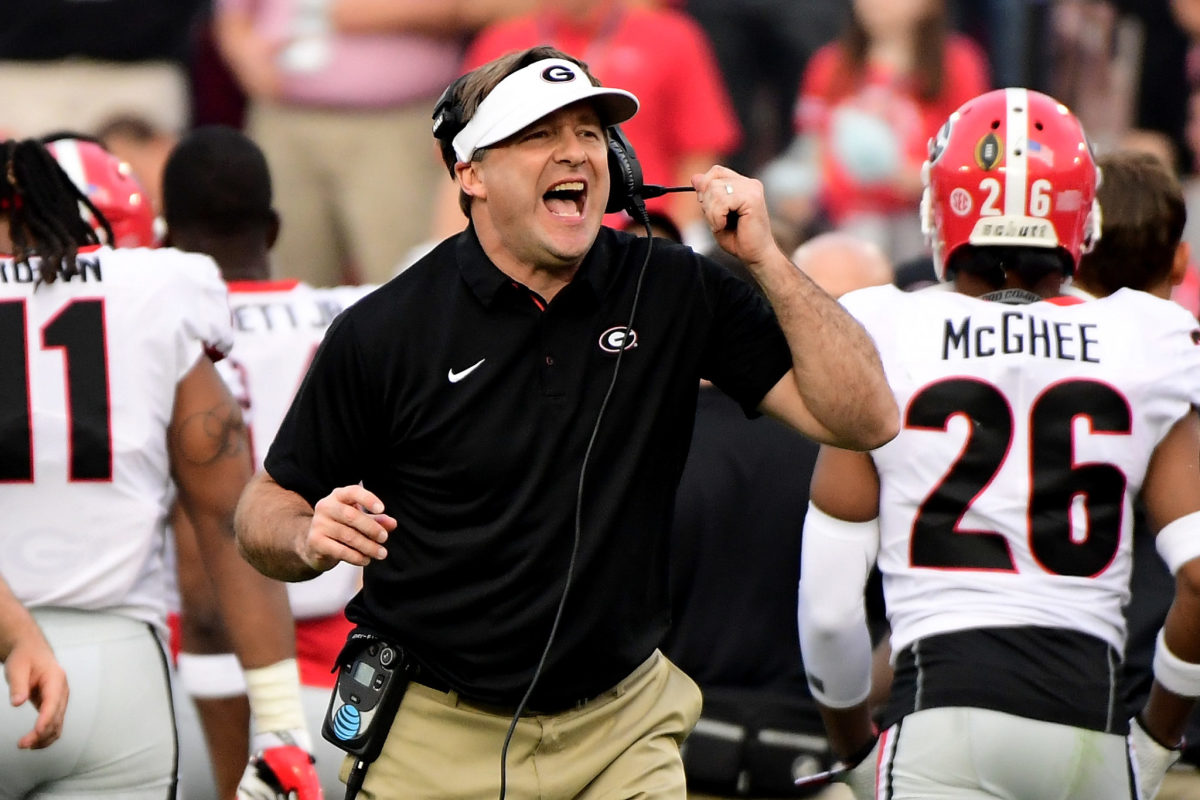 Kirby Smart yelling during a Georgia game.