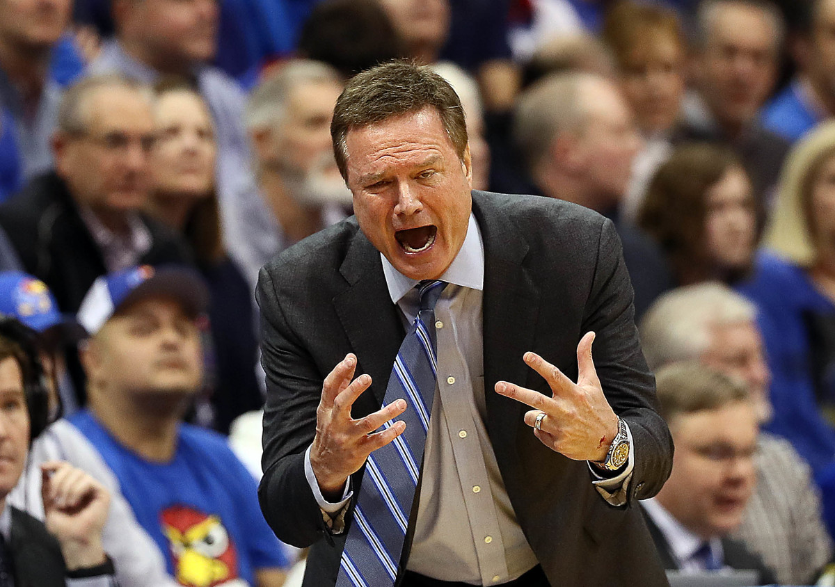 Bill Self looking out of sorts during a Kansas Jayhawks game.