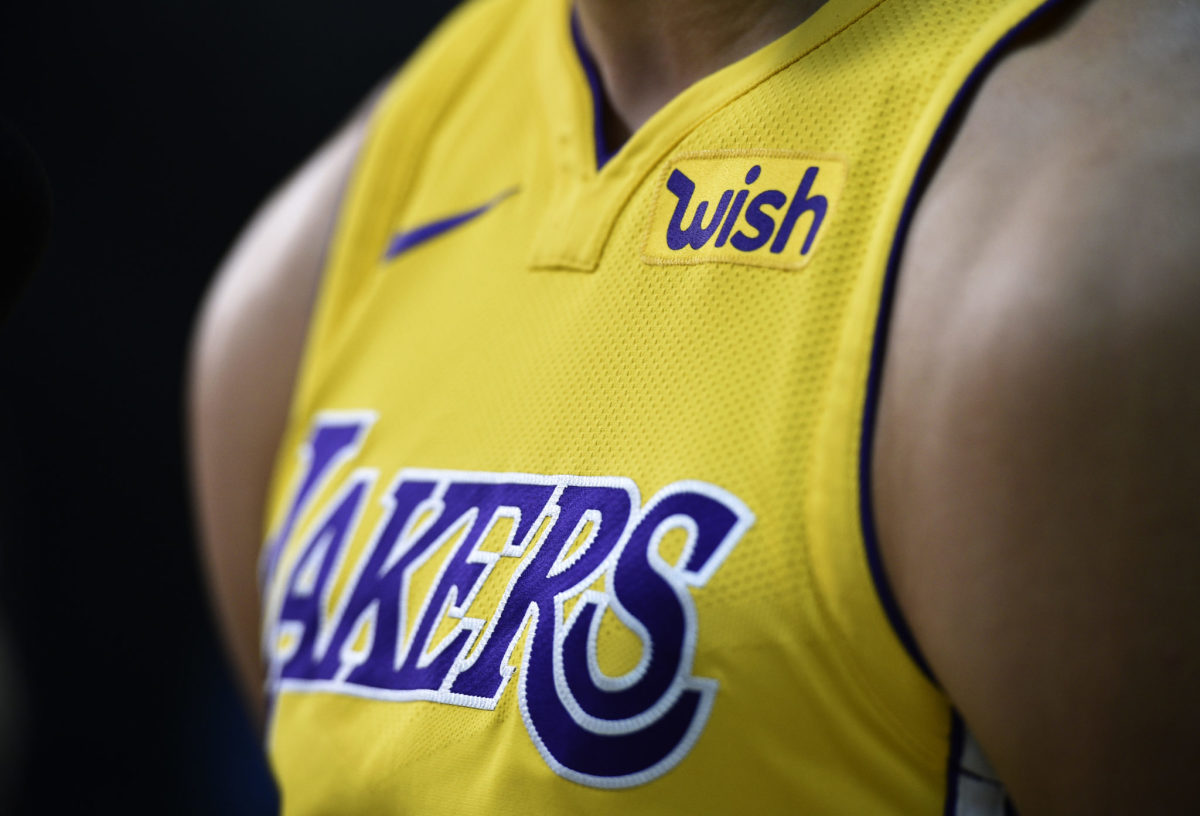 A closeup of a Lakers uniform.