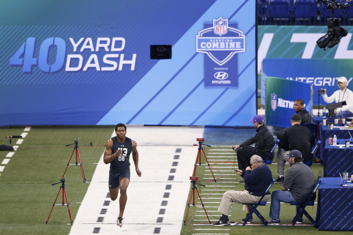 Jalen Ramsey running the 40-yard dash at the NFL Combine.