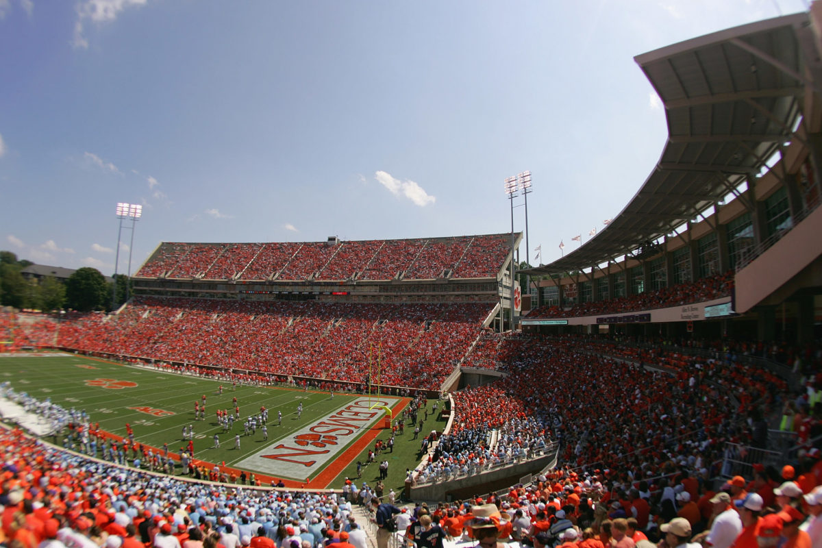 A view of Clemson's stadium from the side.