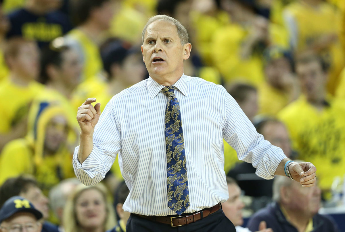 Head coach John Beilein of the Michigan Wolverines shouts out instructions during the second half of the game against the Arizona Wildcats at Crisler Center.