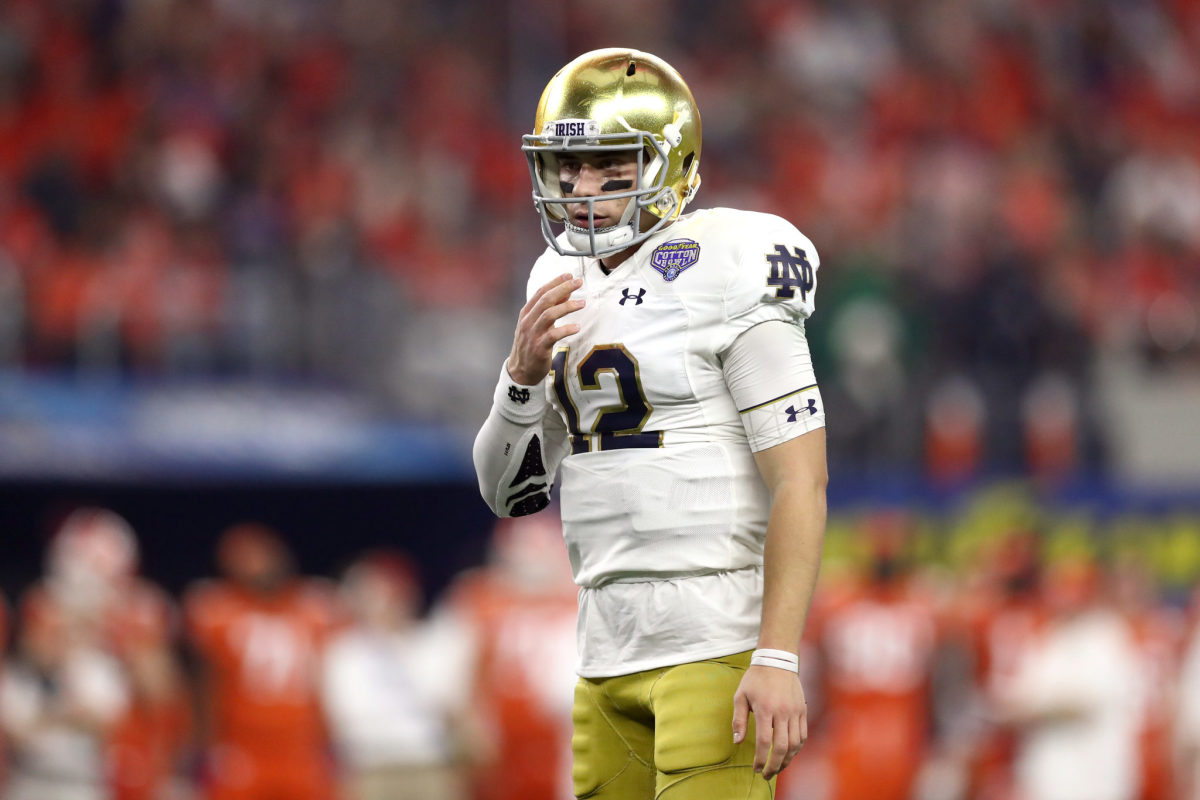 Ian Book looks on as Notre Dames faces Clemson in the College Football Playoff.