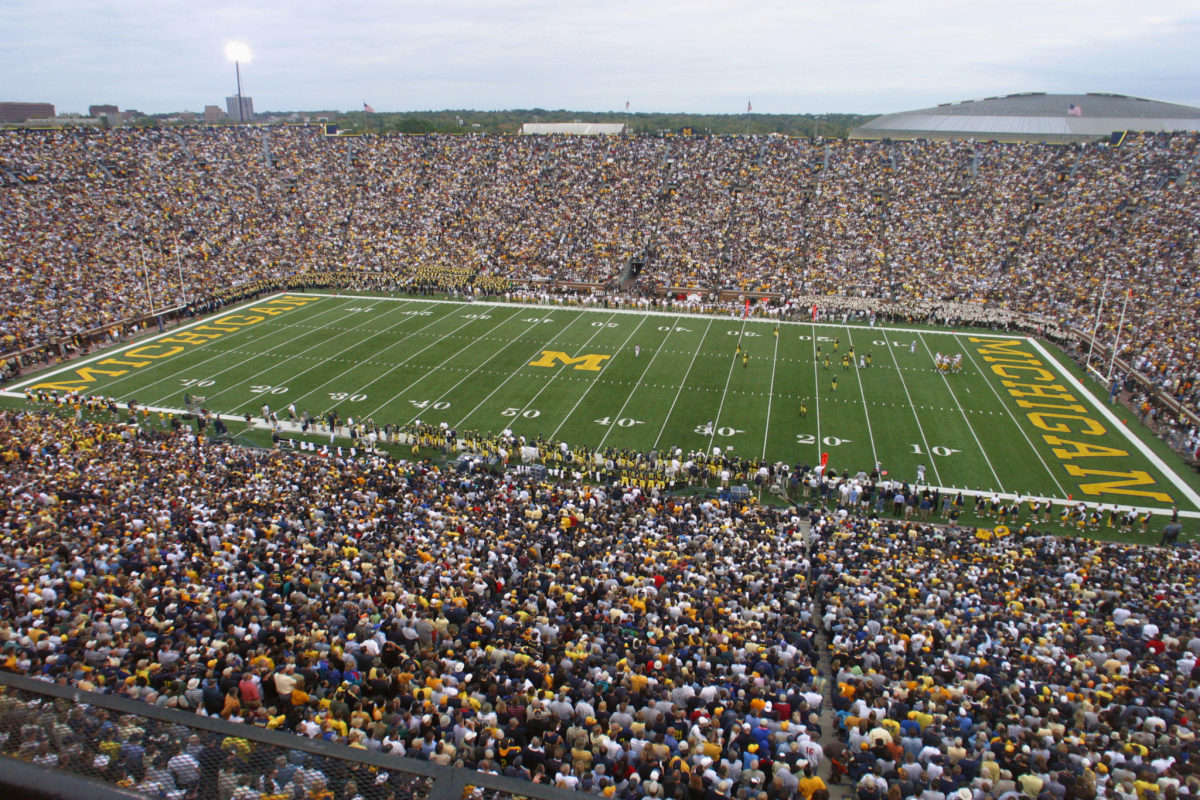 A general view of Michigan Stadium during a football game.