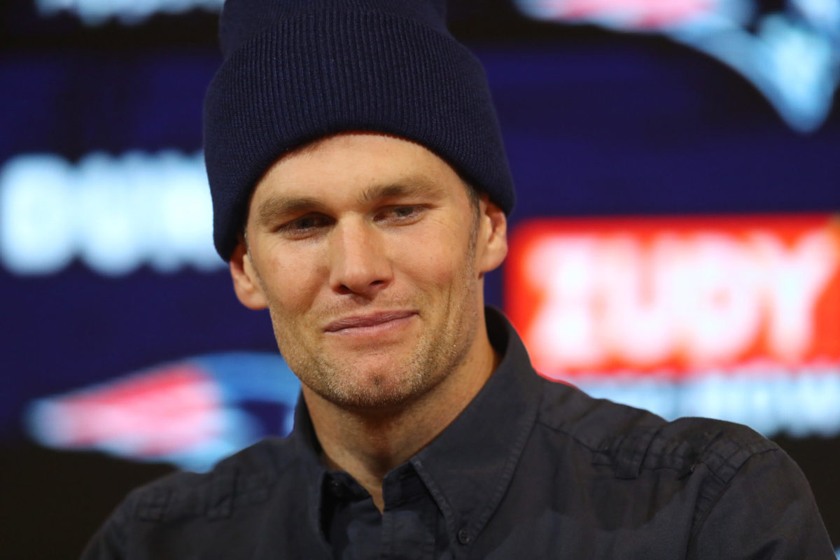New England Patriots quarterback Tom Brady at a press conference.