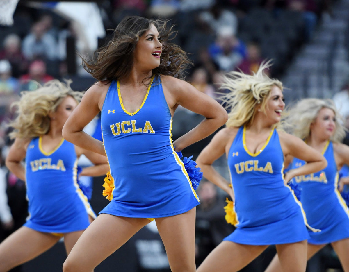 UCLA cheerleaders performing during a game.