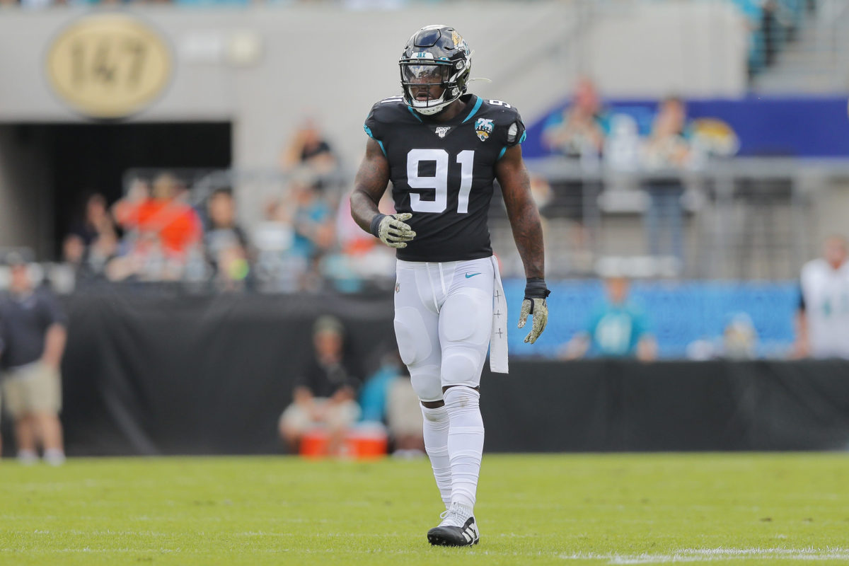 Yannick Ngakoue on the field during a game for the Jacksonville Jaguars.