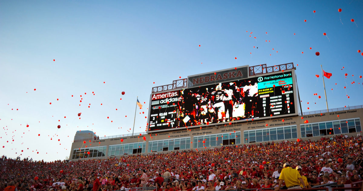 Big Ten football program Nebraska football's game day balloon release.