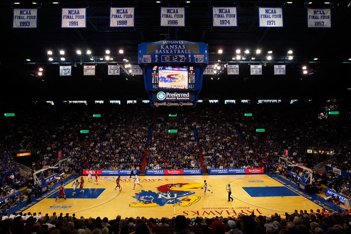 A general view of the Kansas Jayhawks basketball arena.