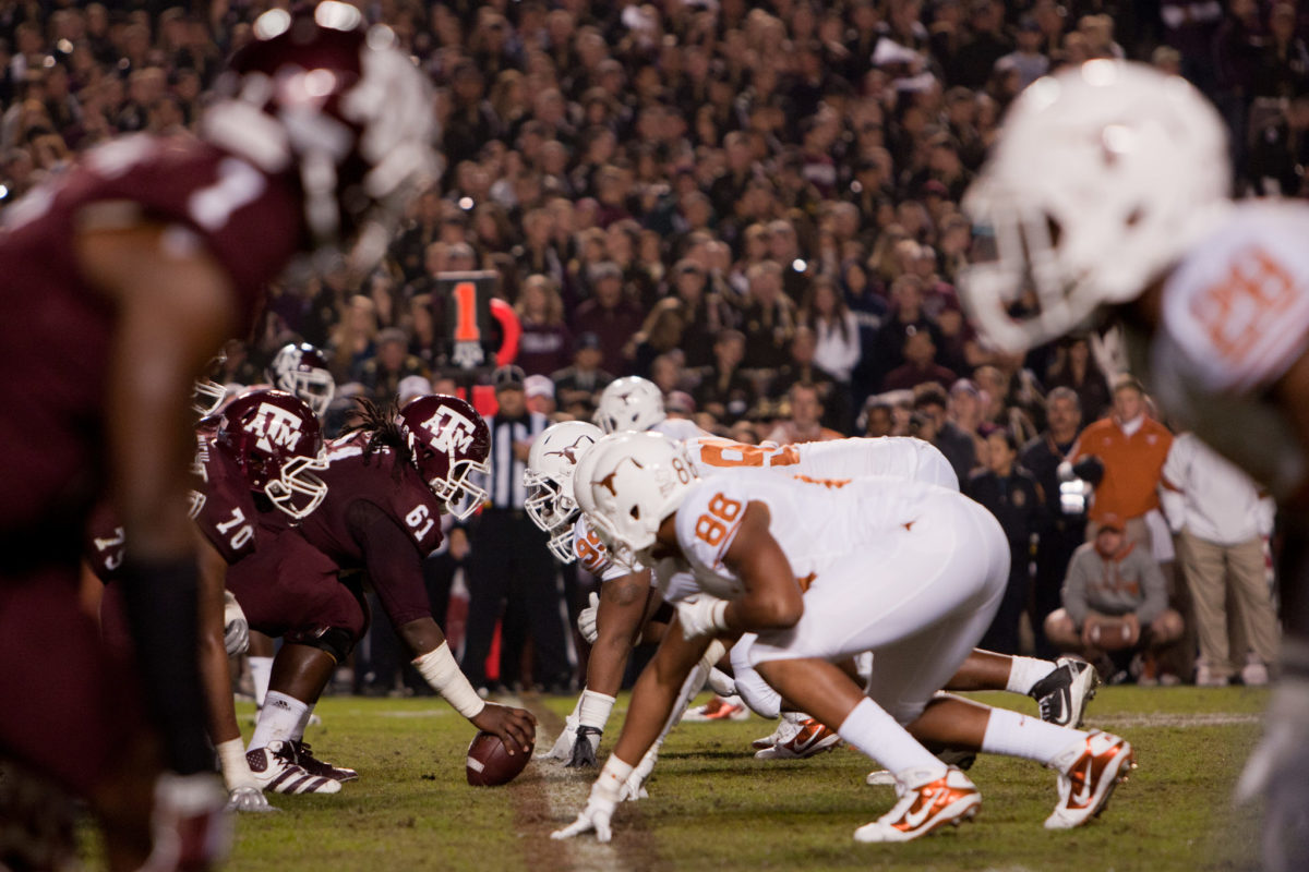 Texas football and Texas A&M lined up against each other on the gridiron.