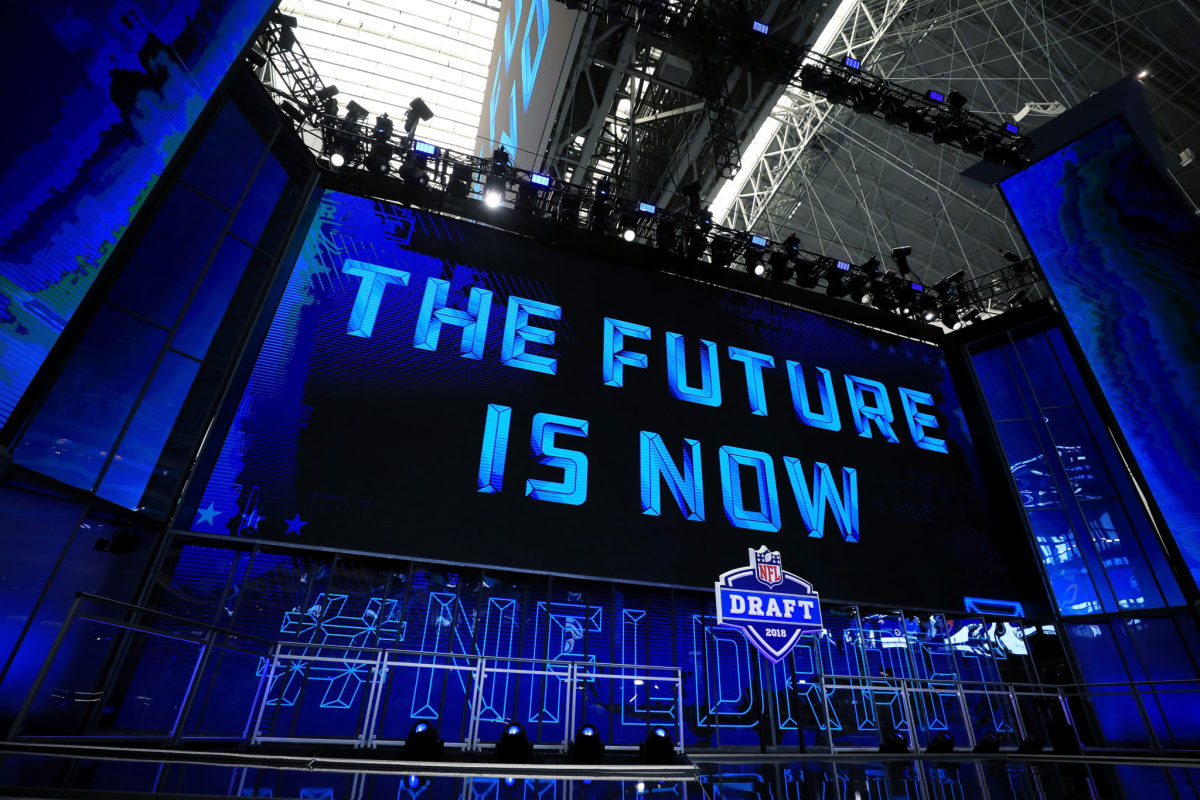 A photo of the stage at the NFL Draft.
