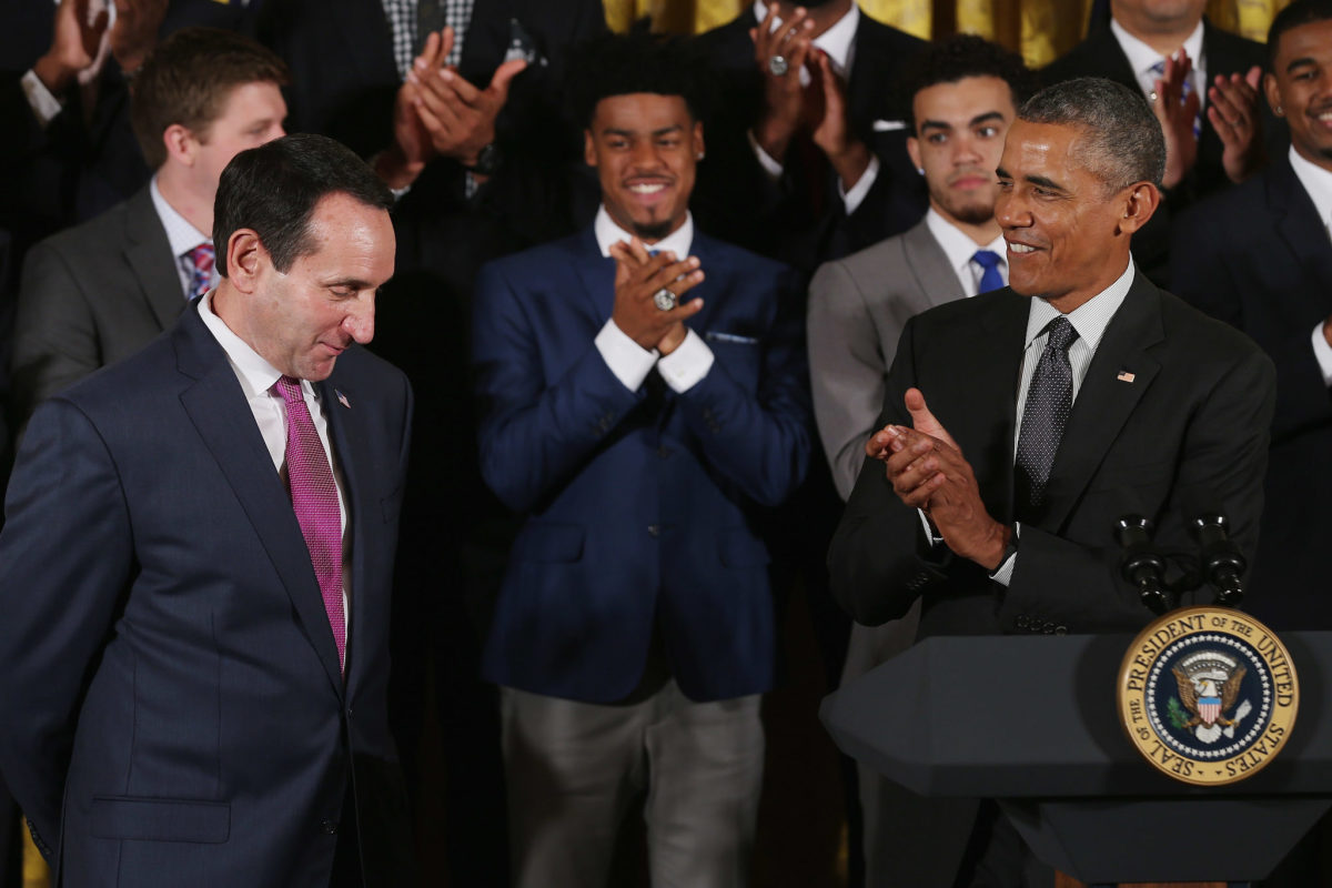 Barack Obama applauds Coach K.