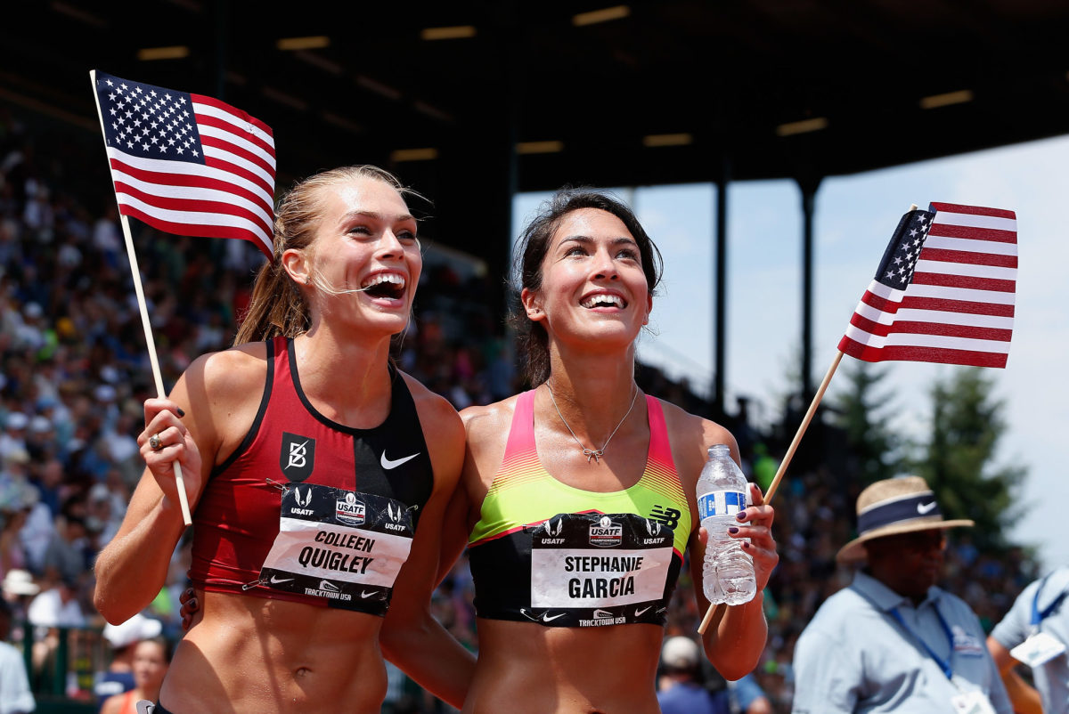 Colleen Quigley celebrates after a race.