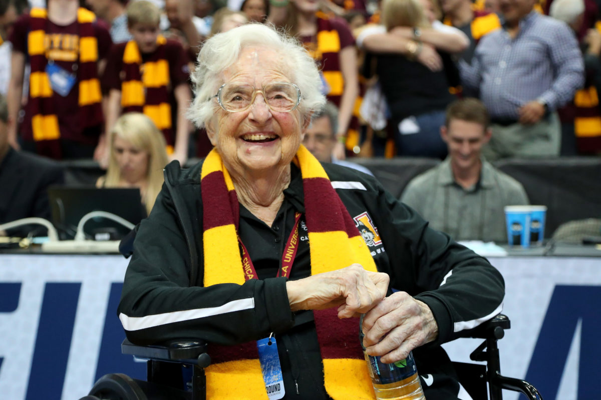 A shot of Sister Jean watching the Loyola game.