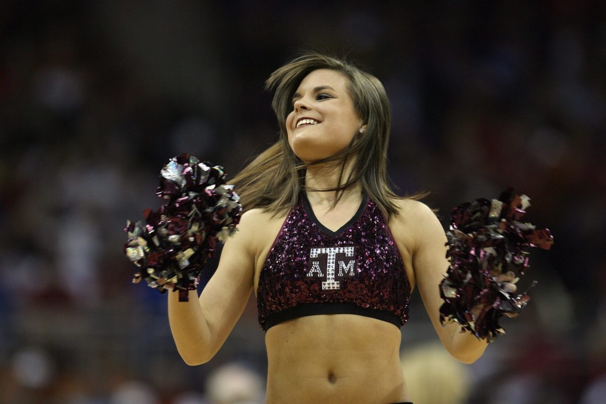A closeup of a Texas A&M cheerleader.
