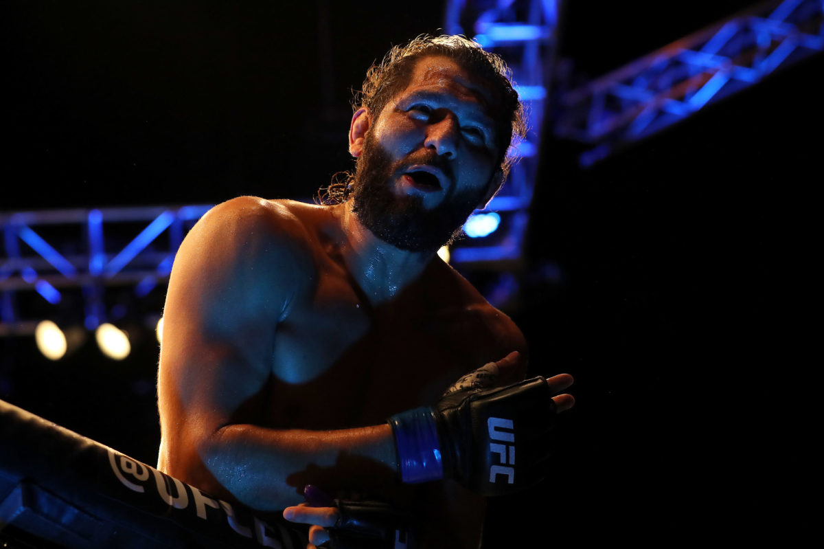 UFC fighter Jorge Masvidal celebrates a knockout victory.