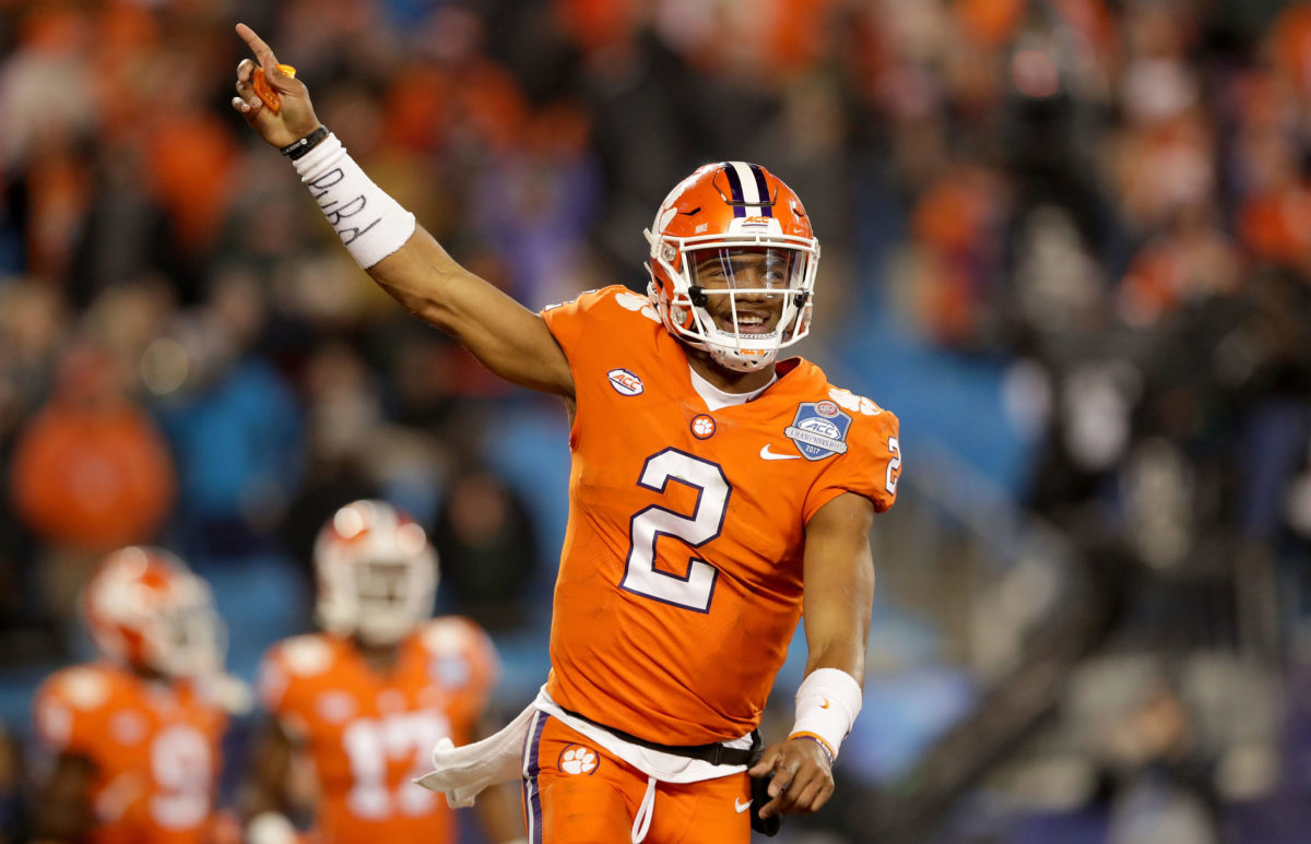 Kelly Bryant of the Clemson Tigers reacts after a touchdown against the Miami Hurricanes in the third quarter during the ACC Football Championship.
