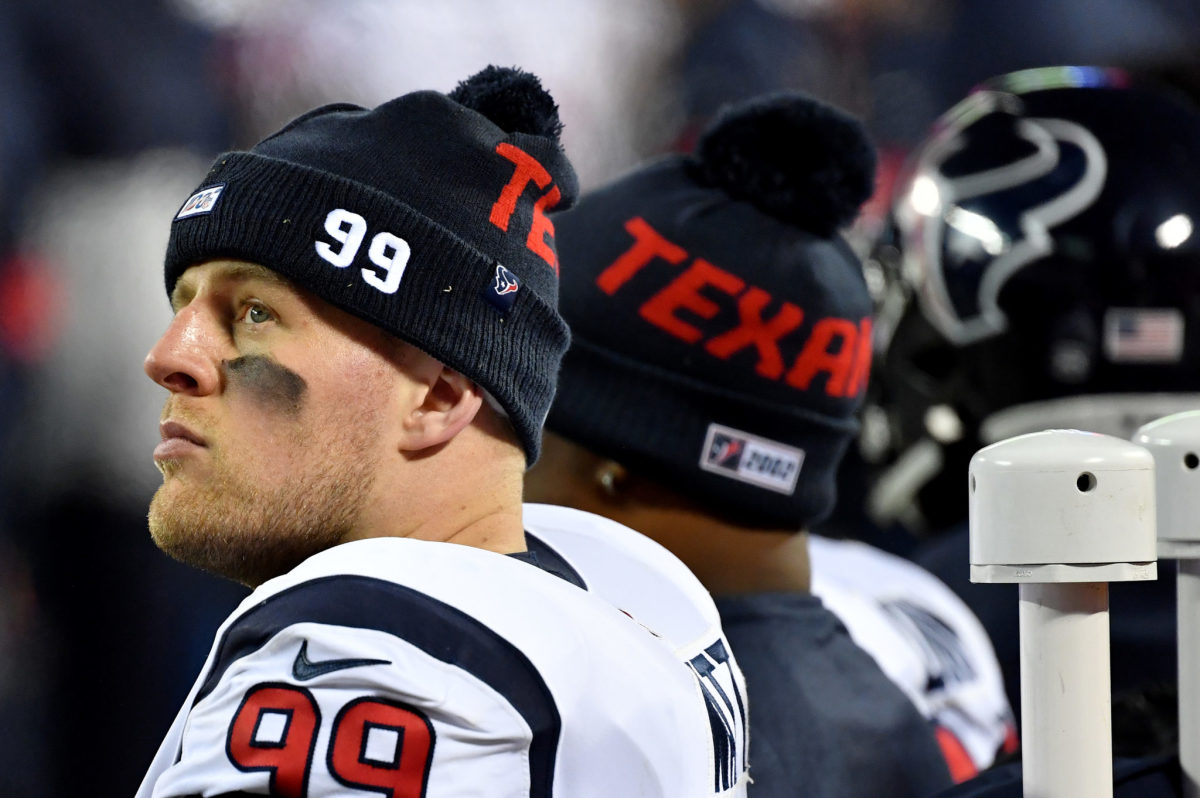 JJ Watt sits on the bench during the Houston Texans loss to the Chiefs.