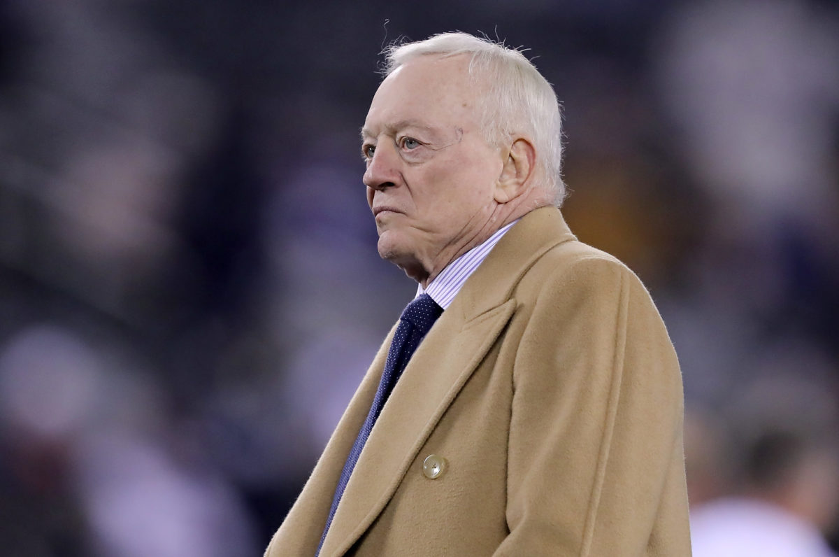 Jerry Jones on the field before the Dallas Cowboys game in 2019.