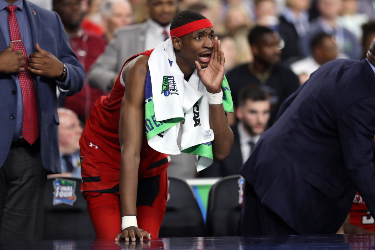 Tariq Owens on the sideline during Final Four game between Texas Tech and Michigan State.