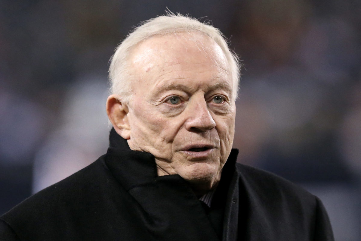 Jerry Jones walks onto the field before a Cowboys game.