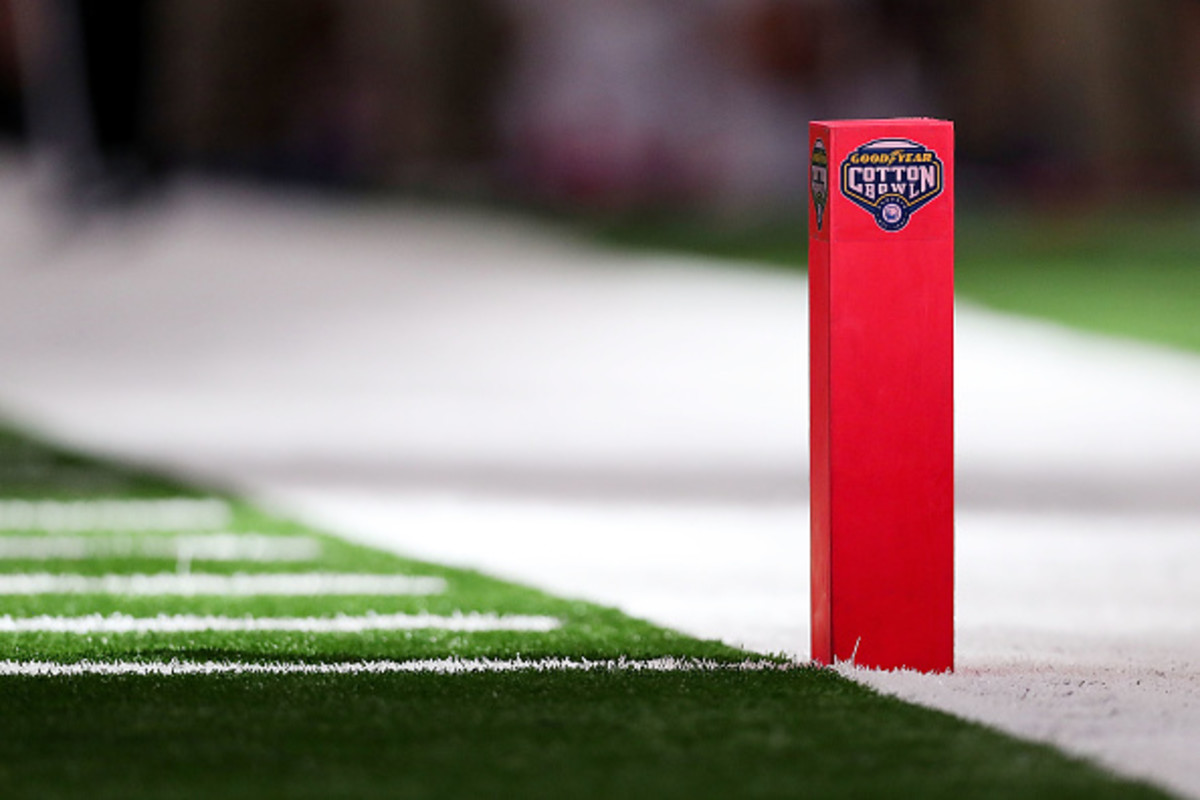 An end zone pylon from the Cotton Bowl.