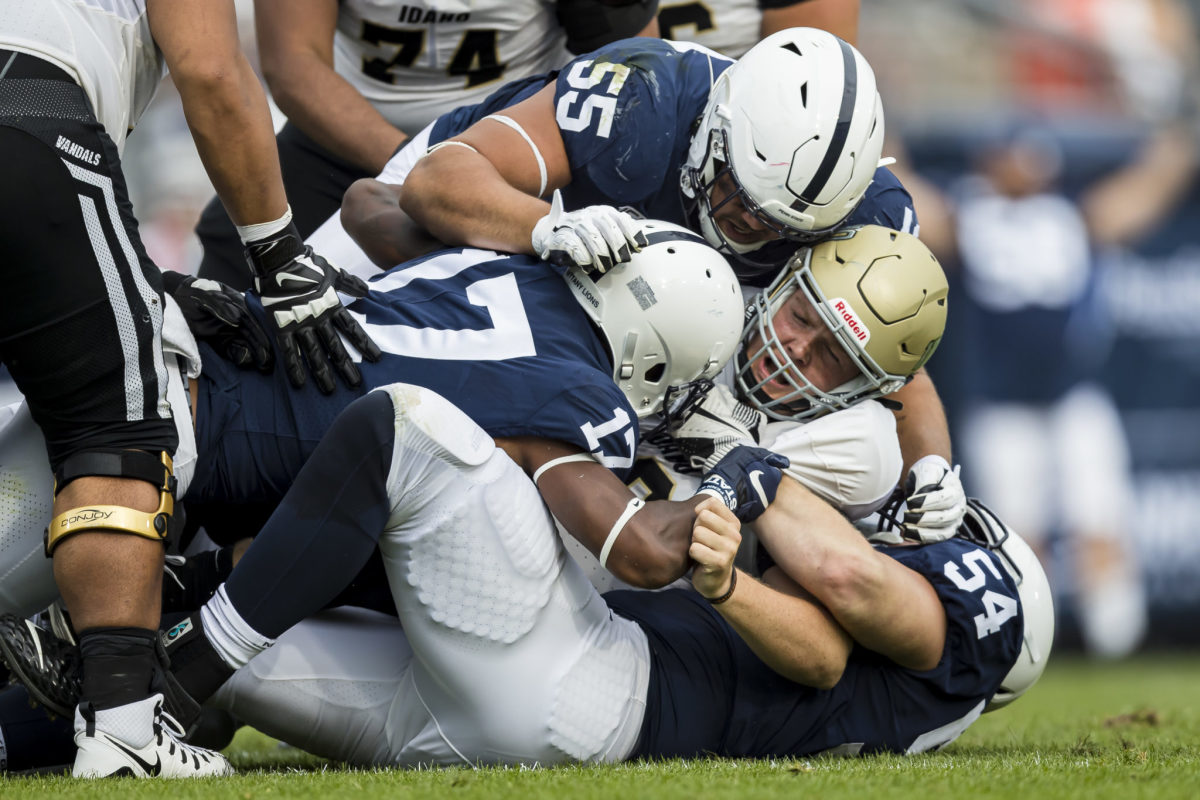 Antonio Shelton in on a tackle during Penn State vs. Idaho.