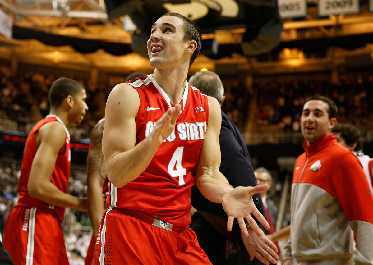 A closeup of Aaron Craft reacting to an Ohio State basketball game.