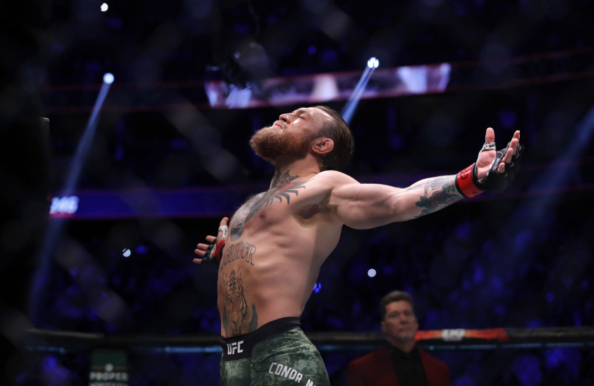 Conor McGregor celebrates his win at UFC 246.