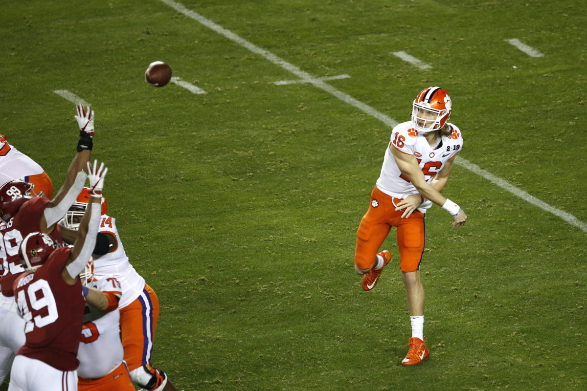Trevor Lawrence throwing a pass.