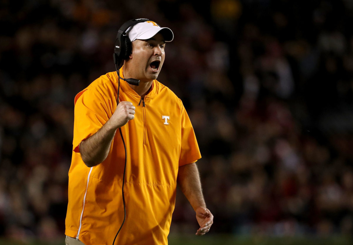 Tennessee football's head coach Jeremy Pruitt on the sideline for Tennessee.