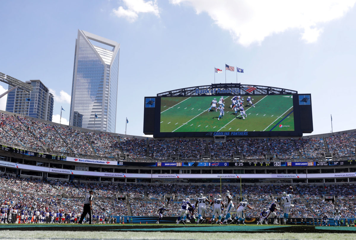 A view of the big screen in the Carolina Panthers stadium.