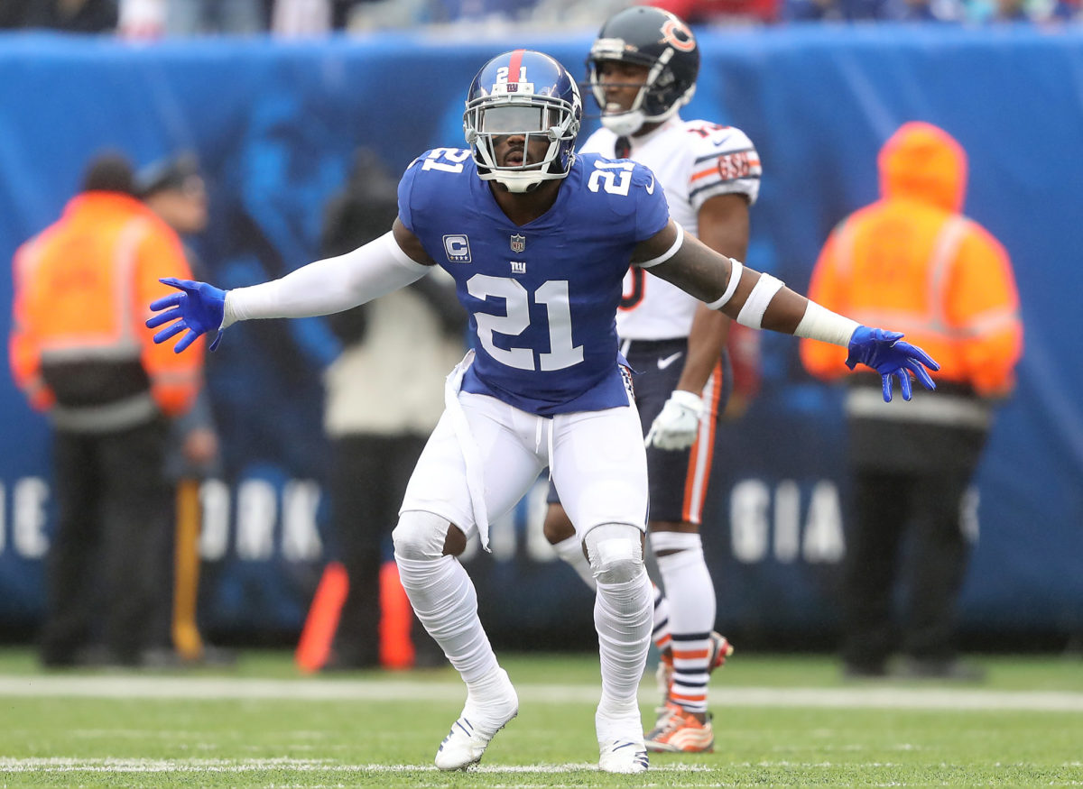 Landon Collins celebrates during a game against the Chicago Bears.