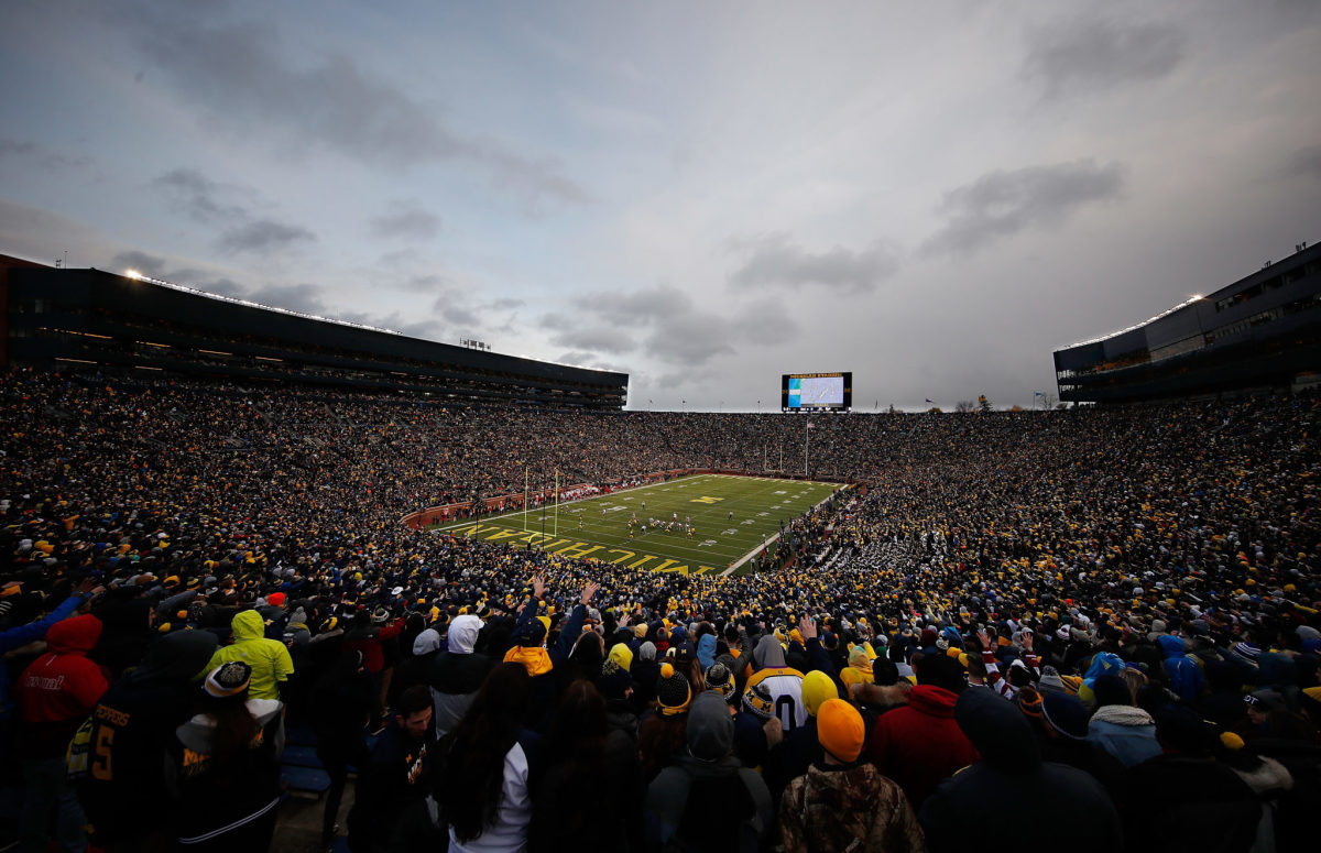 General view of Michigan Stadium during a game between the Indiana Hoosiers and Michigan Wolverines.