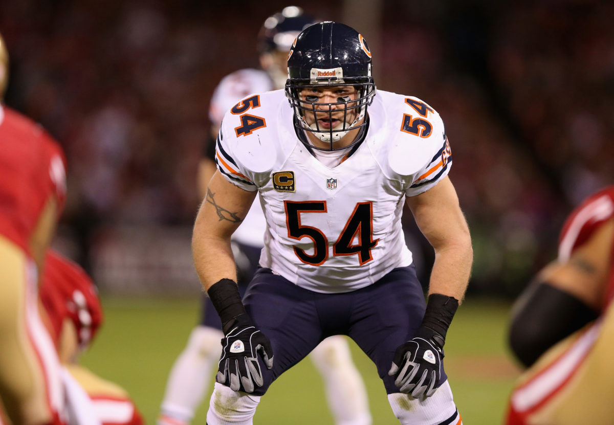 Brian Urlacher on the field for the Chicago Bears.