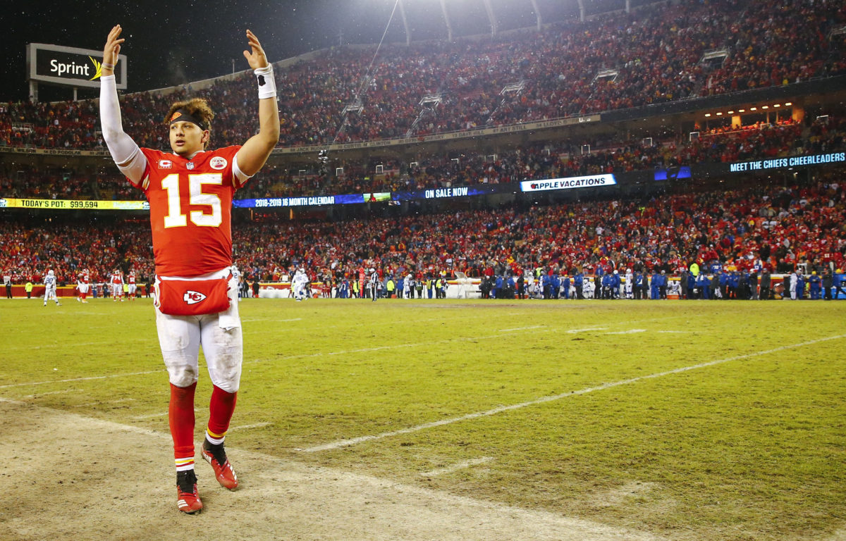 patrick mahomes on the field during the game against the colts