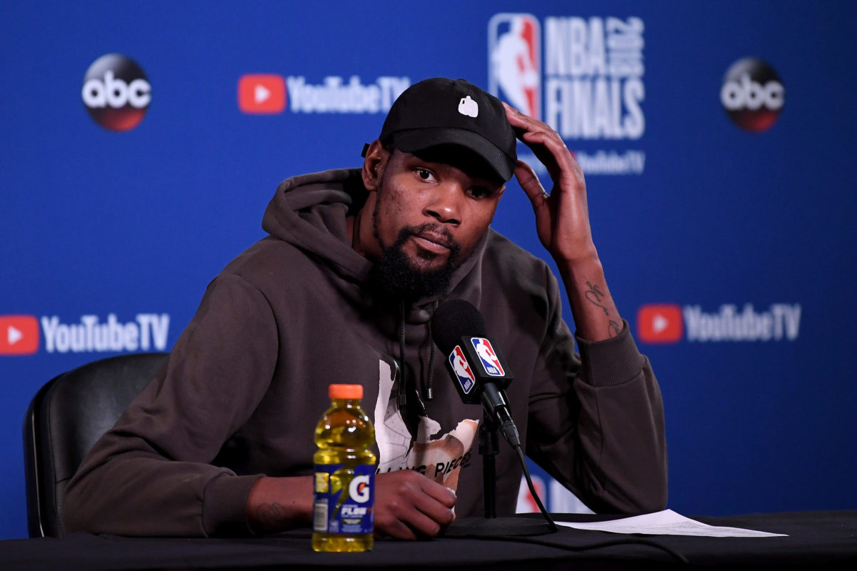 Kevin Durant addressing the media.