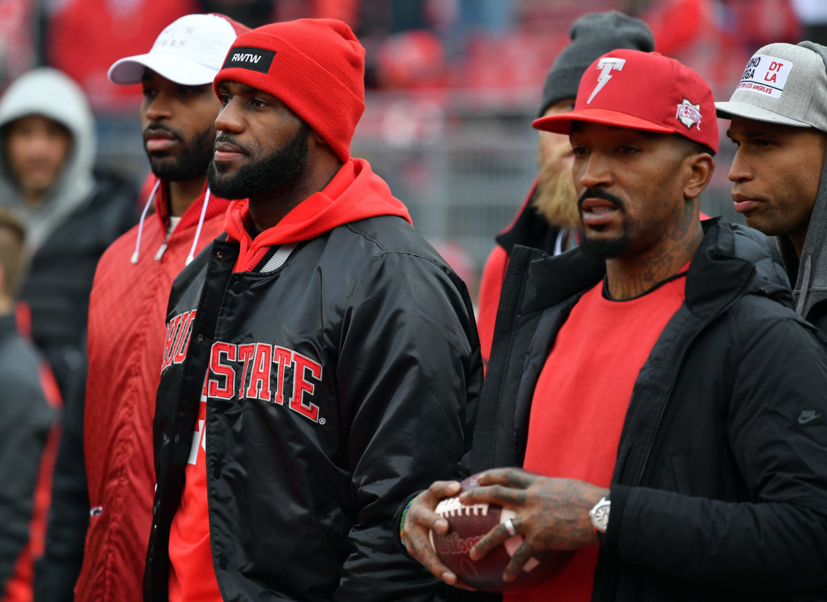 LeBron James, J.R. Smith and Tristan Thompson at an Ohio State football game.
