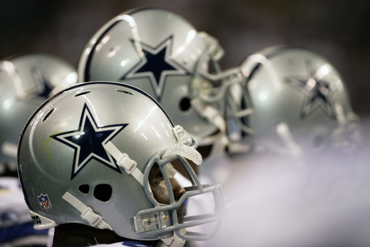 A closeup of a group of Dallas Cowboys players.