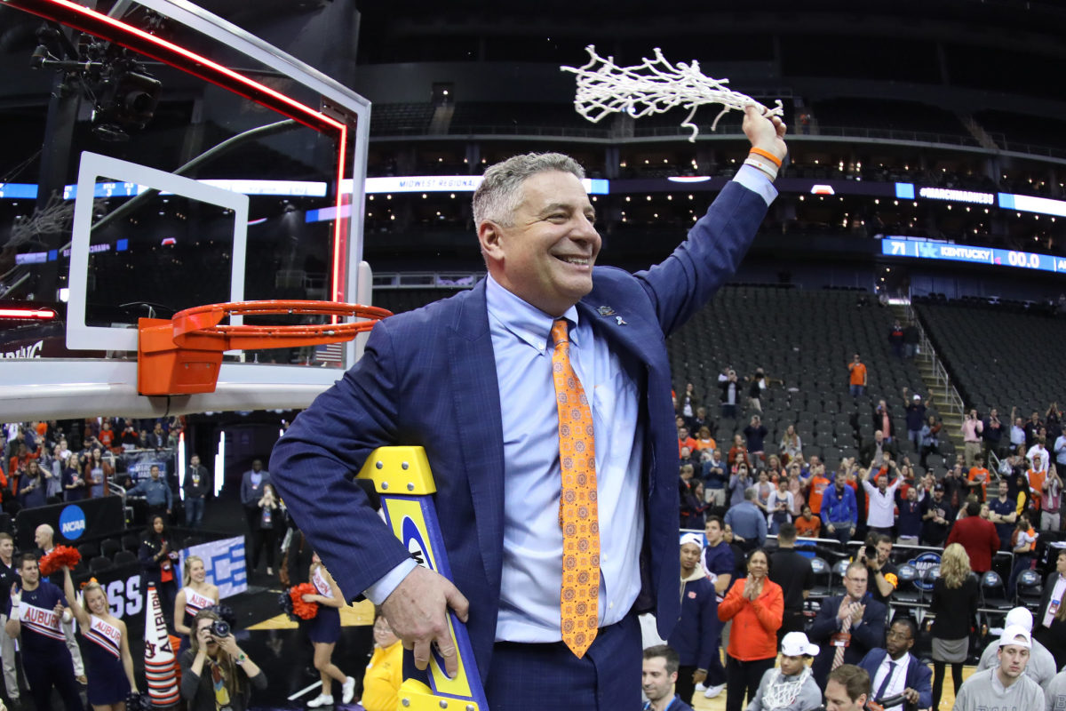 Bruce Pearl celebrates with the Auburn Tigers.