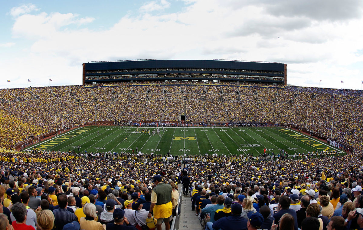 A general view of Michigan Stadium during a football game.