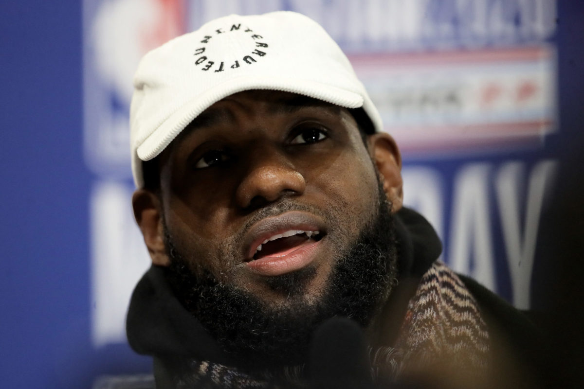 LeBron James speaks at the NBA All-Star Game.